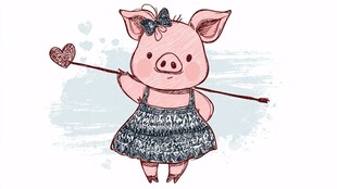 可爱小猪持爱心魔杖