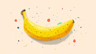 手绘黄色香蕉与彩色点缀