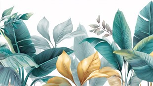热带风植物叶片插画背景