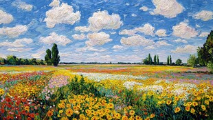 田野花海 蓝天白云美景