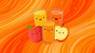 欢乐果汁与苹果的卡通组合