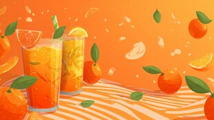 夏日橘子饮品清新插画