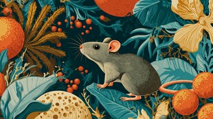 鼠在繁茂植物间的奇幻场景