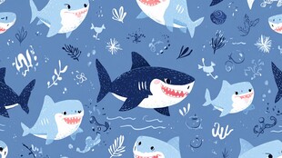 可爱鲨鱼海洋无缝图案