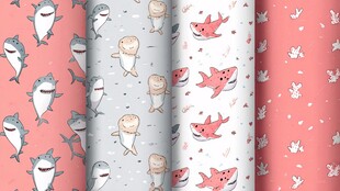 可爱鲨鱼主题卡通图案集合