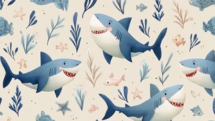 可爱鲨鱼海洋生物图案