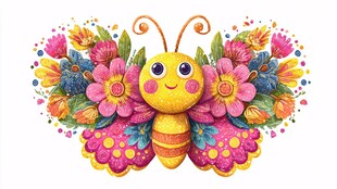 可爱彩蝶花卉插画