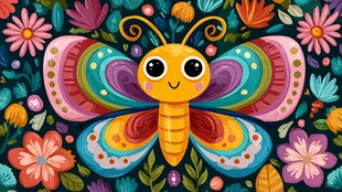 彩色蝴蝶置身缤纷花丛中