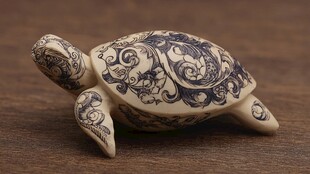 青花瓷风折纸乌龟摆件