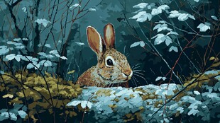 森林中探头的可爱野兔