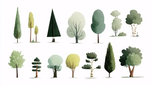 多样卡通树木插画集合