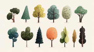 多样卡通树木插画集合