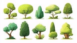 多样卡通树木插画集合