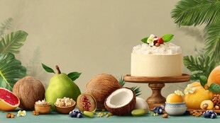 热带风情水果与美味蛋糕