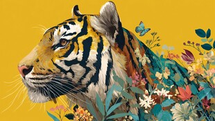 虎伴繁花 尽显自然生机