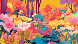 梦幻多彩的森林花卉景观