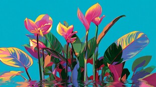 梦幻多彩水生花卉插画