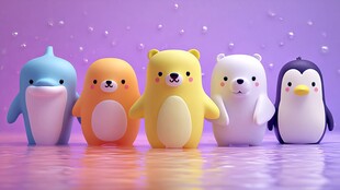 可爱动物玩偶排成一排