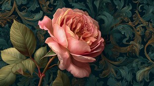 复古风粉色玫瑰与华丽背景