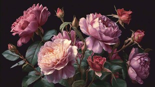 粉色系盛放玫瑰静物图