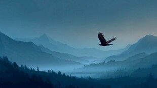 鹰翔山峦间 晨雾添诗意