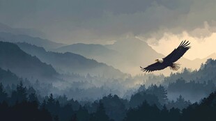 鹰翔山峦间 云雾伴晨曦