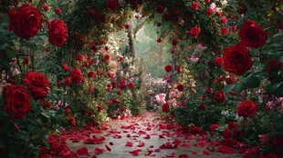 浪漫玫瑰拱门花径美景