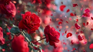 娇艳红玫瑰花瓣纷飞