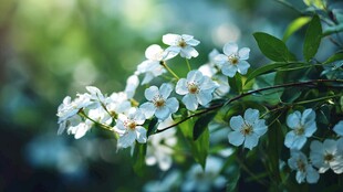 洁白小花绽放绿意间