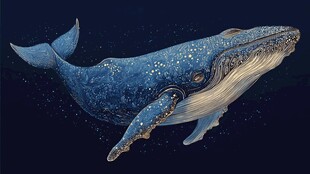 梦幻蓝鲸在星夜海洋遨游