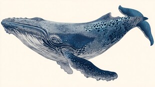 手绘蓝鲸插画 灵动海洋风