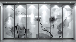水墨荷花玻璃隔断艺术美