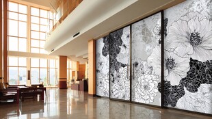 现代大厅黑白花卉艺术屏风