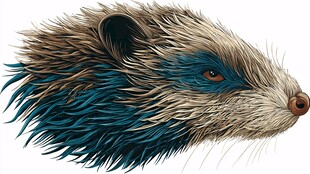 蓝毛刺猬头部特写插画