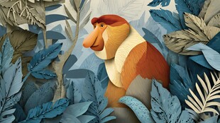 森林中的长鼻猴插画