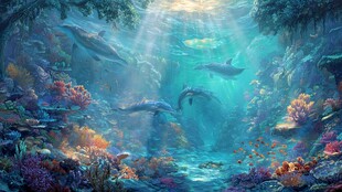 梦幻海底世界与海豚共舞