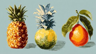 水彩绘菠萝与橘子