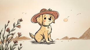 戴帽小狗的田园惬意时光