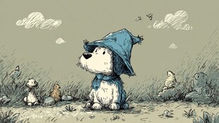 戴帽小狗的奇幻草地时光