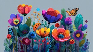 缤纷花卉与灵动昆虫世界