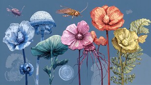 梦幻花卉与灵动昆虫插画