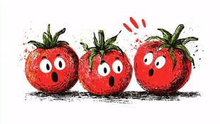 惊讶表情的三颗卡通番茄