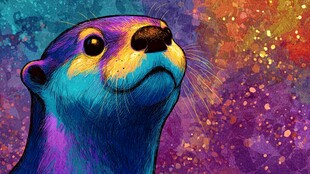 多彩水獭插画 梦幻背景