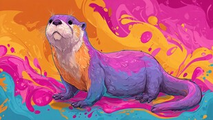 色彩斑斓的可爱水獭插画