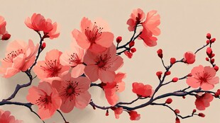 娇艳盛开的粉嫩梅花枝