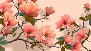 粉色玉兰花枝装饰图案