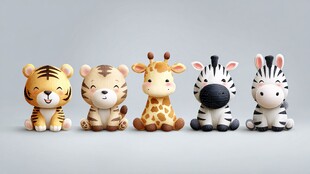 可爱动物玩偶排成一排