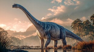 夕阳下漫步的巨型恐龙