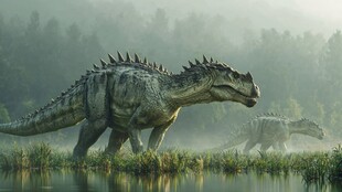 迷雾中漫步的史前恐龙