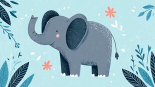 可爱小象置身花草间